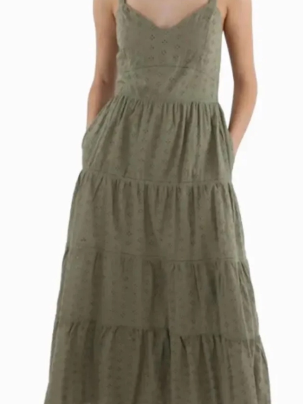 Lost + Wander Green Textured Tiered Maxi Dress Sz Medium